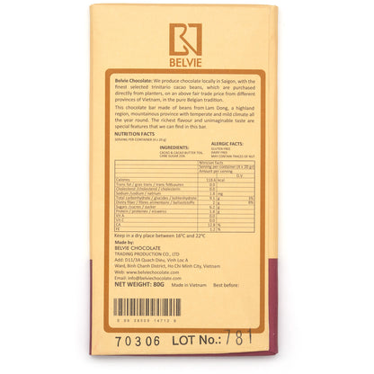 Belvie Thien Tuy 75% Single Origin Dark Chocolate Bar - 80g