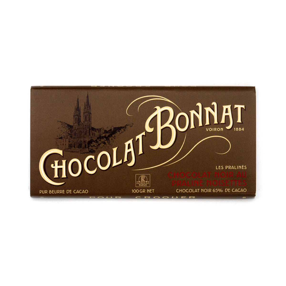 Bonnat 65% Dark Chocolate Hazelnut Praline Bar - 100g