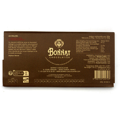 Bonnat 65% Dark Chocolate Hazelnut Praline Bar - 100g