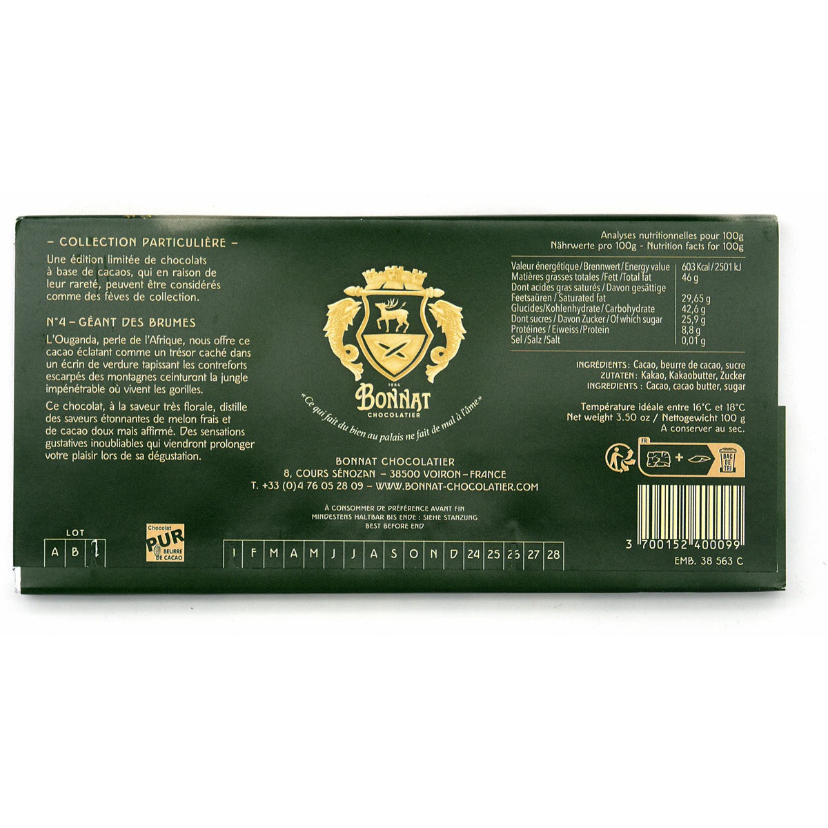 Bonnat Géant des Brumes 75% Single Origin Dark Chocolate Bar - 100g