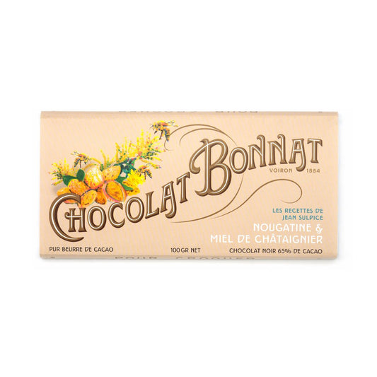 Chocolat Bonnat chocolate bar packaging with floral design on a white background
