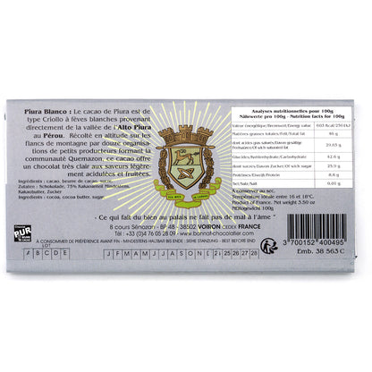 Bonnat Piura Blanco 75% Single Origin Dark Chocolate Bar - 100g