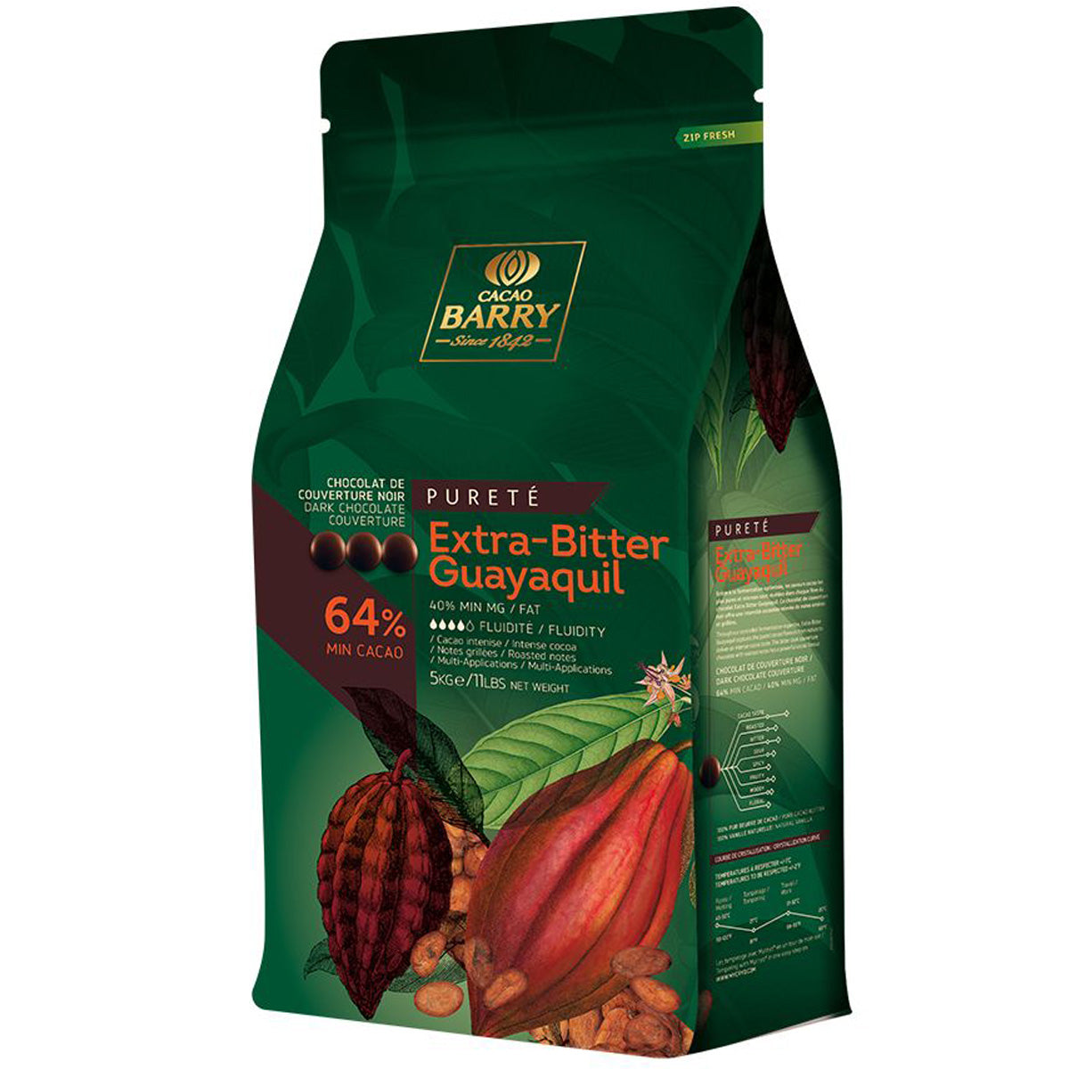 Cacao Barry Guayaquil Pistoles 64% Extra-Bitter Dark Chocolate Discs