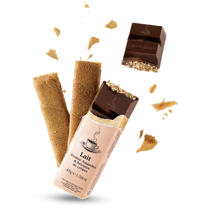Cafe-Tasse 38% Milk Chocolate with Almond Praline Crispy Crepe Bar - 45g