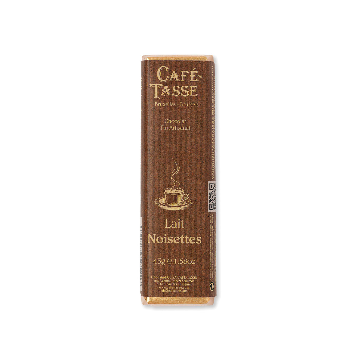 Cafe-Tasse Lait Noisettes 38% Milk Chocolate & Hazelnuts Bar - 45g