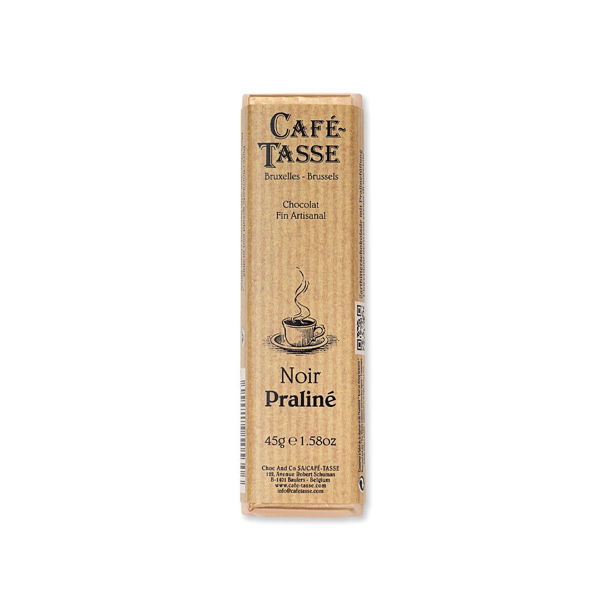 Cafe-Tasse Noir Praline 60% Dark Chocolate & Hazelnut Praline Bar - 45g