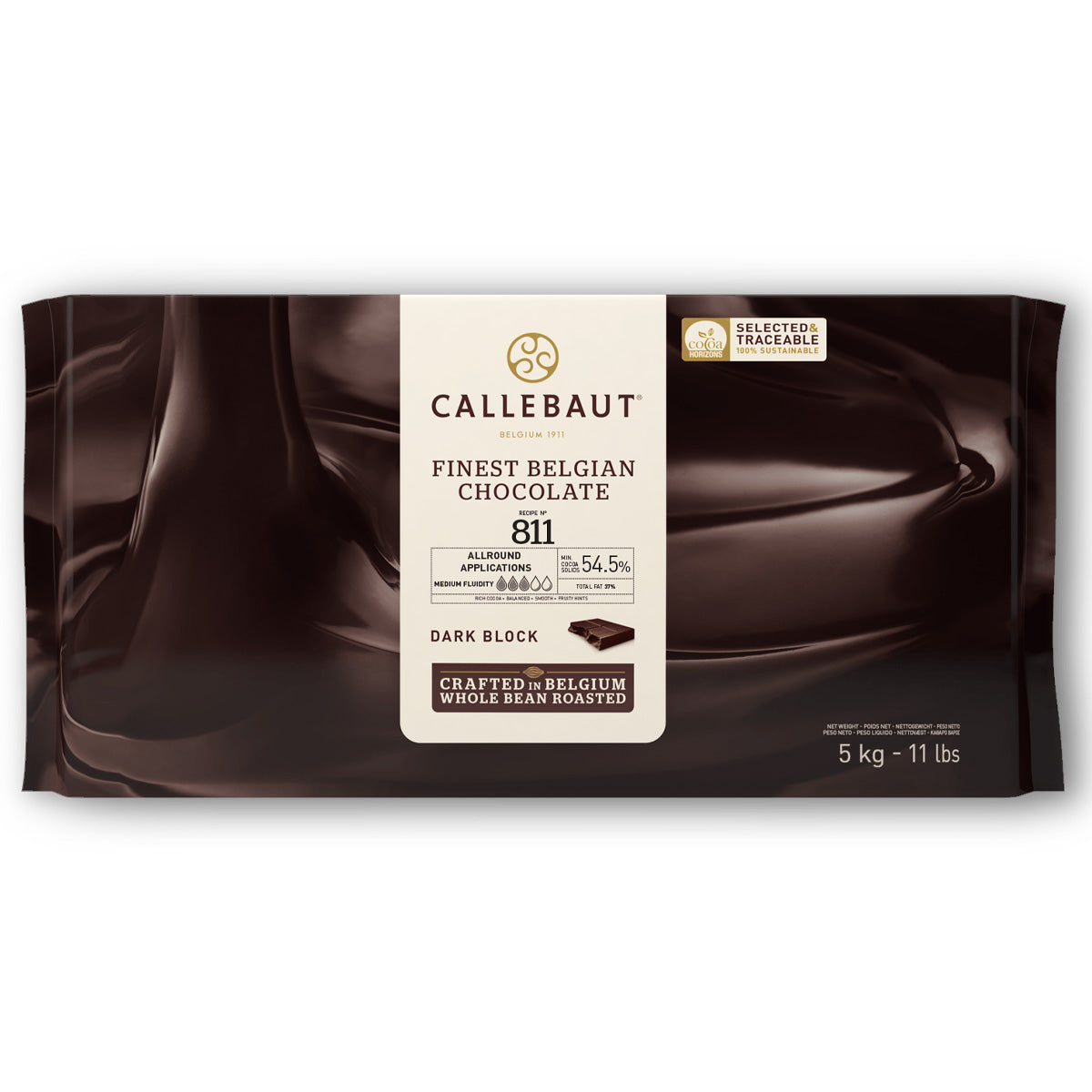 Callebaut 811NV Natural Vanilla 54% Semi-Sweet Dark Chocolate Bloc - 5 kg
