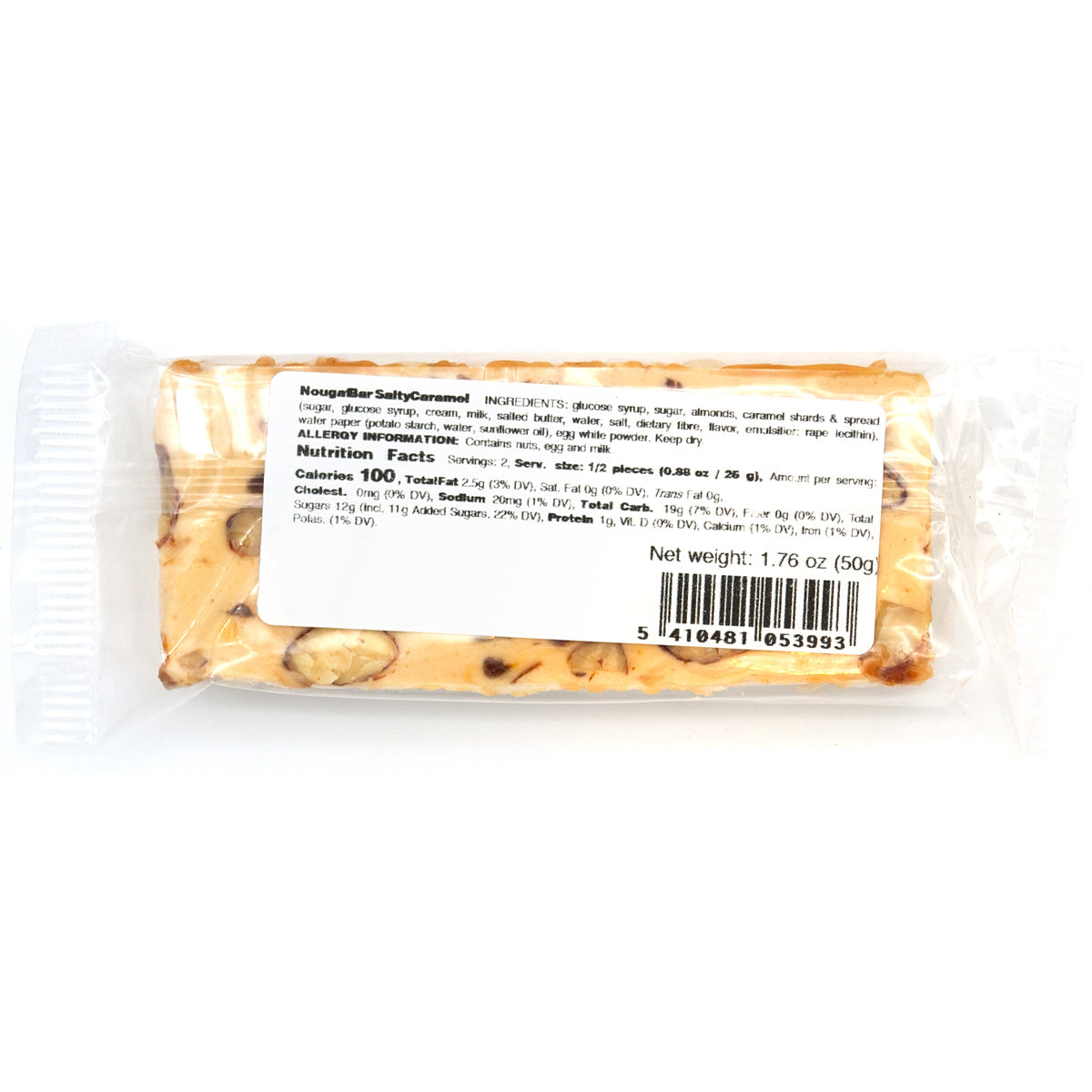 Carlier Almond & Salted Caramel Nougat Bar - 50g