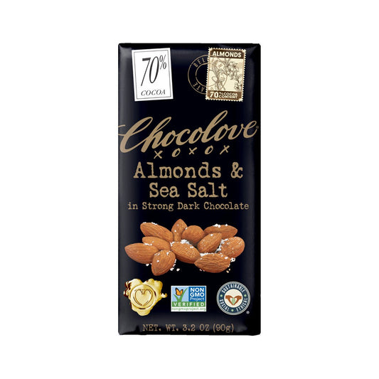 Chocolove Almonds & Sea Salt in Strong 70% Dark Chocolate Bar - 90g