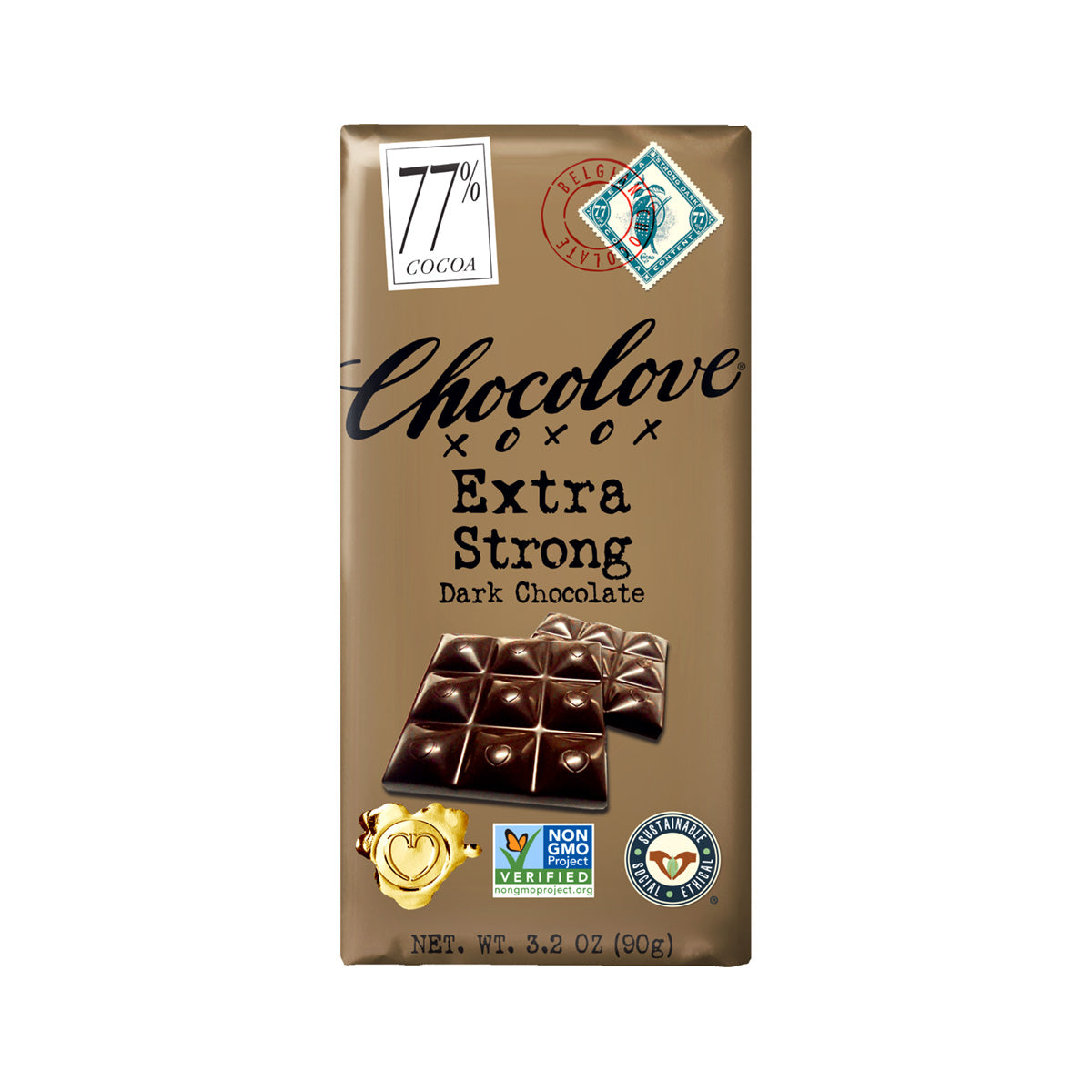 Chocolove Extra Strong 77% Dark Chocolate Bar - 90g