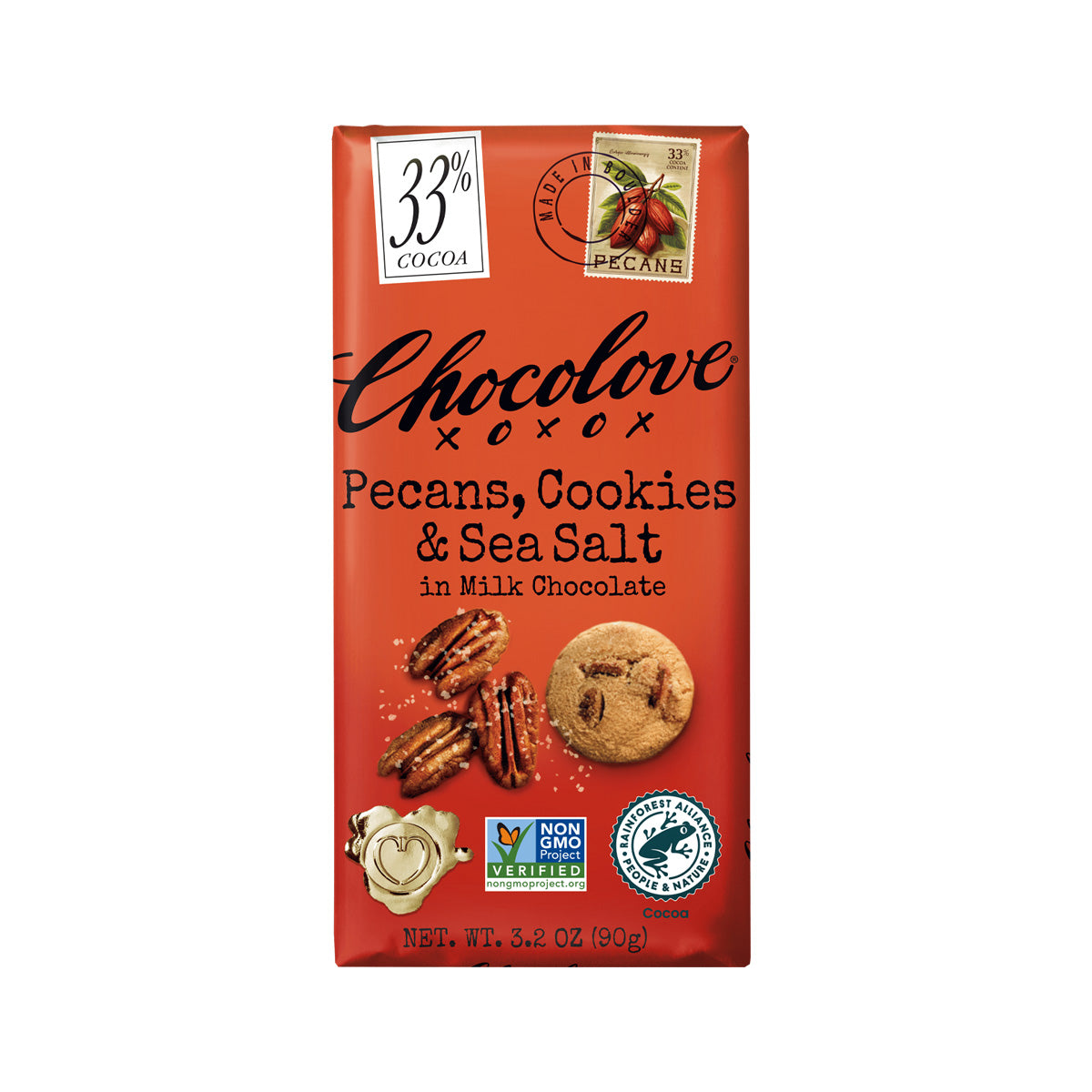 Chocolove Pecans, Cookies & Sea Salt in 33% Milk Chocolate Bar - 90g