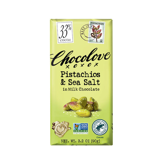 Chocolove Pistachios & Sea Salt in 33% Milk Chocolate Bar - 90g