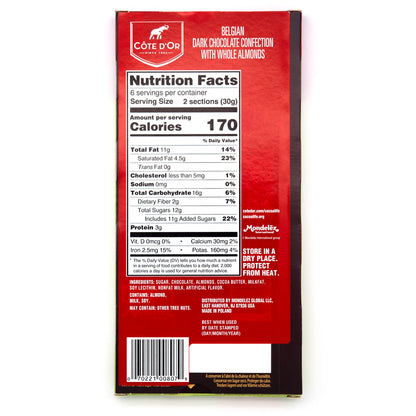 Cote d'Or Noir Amandes 46% Dark Chocolate with Almonds Bar - 180g