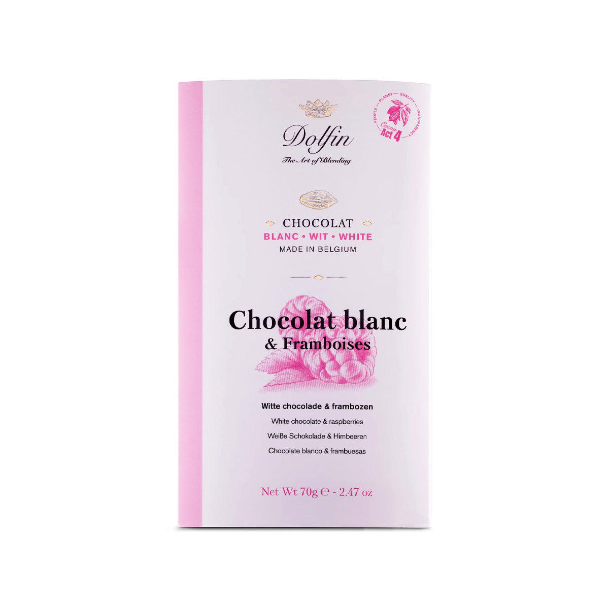 Dolfin 31% White Chocolate with Crunchy Raspberries Bar - 70g