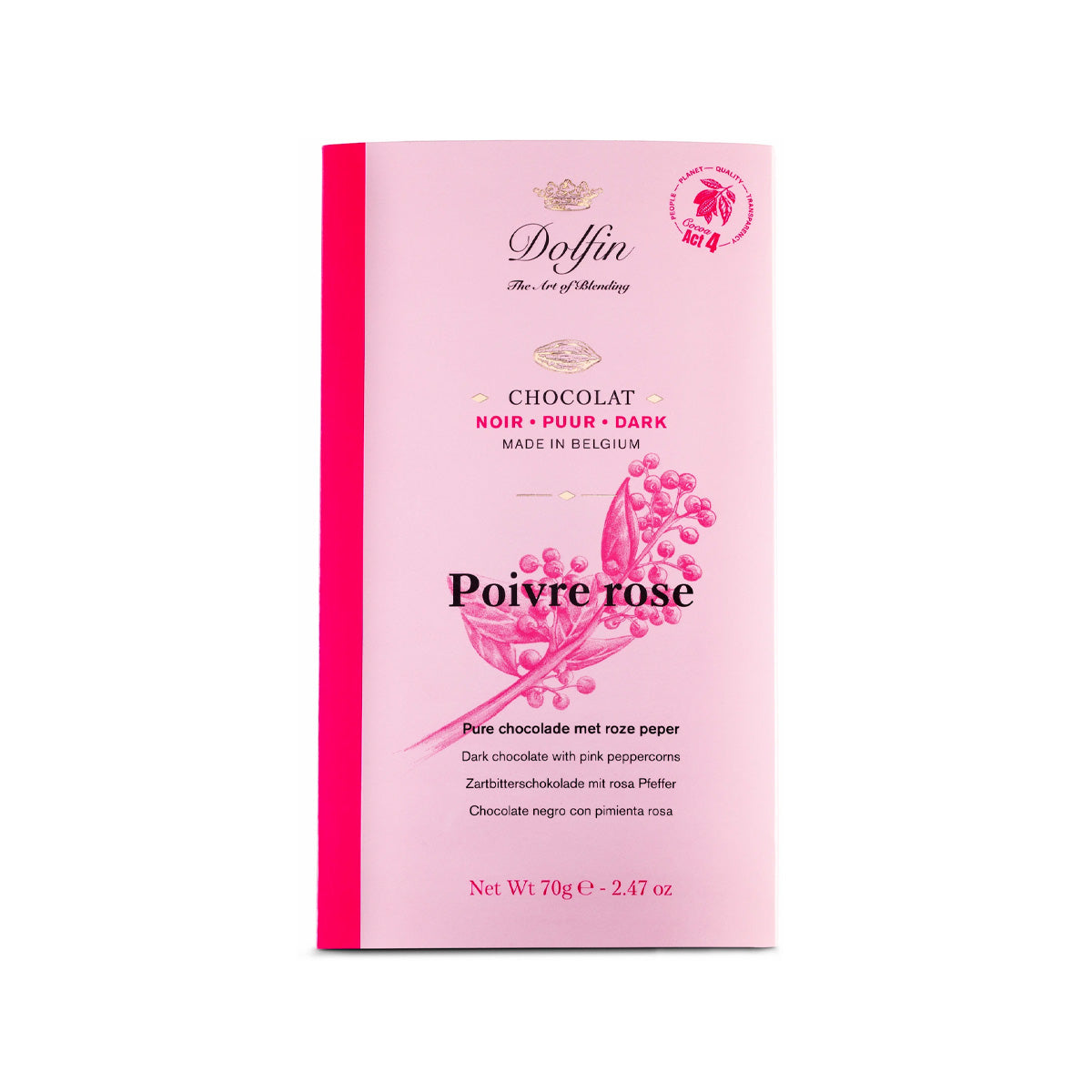 Dolfin Poivre Rose 60% Dark Chocolate with Pink Peppercorns Bar - 70g