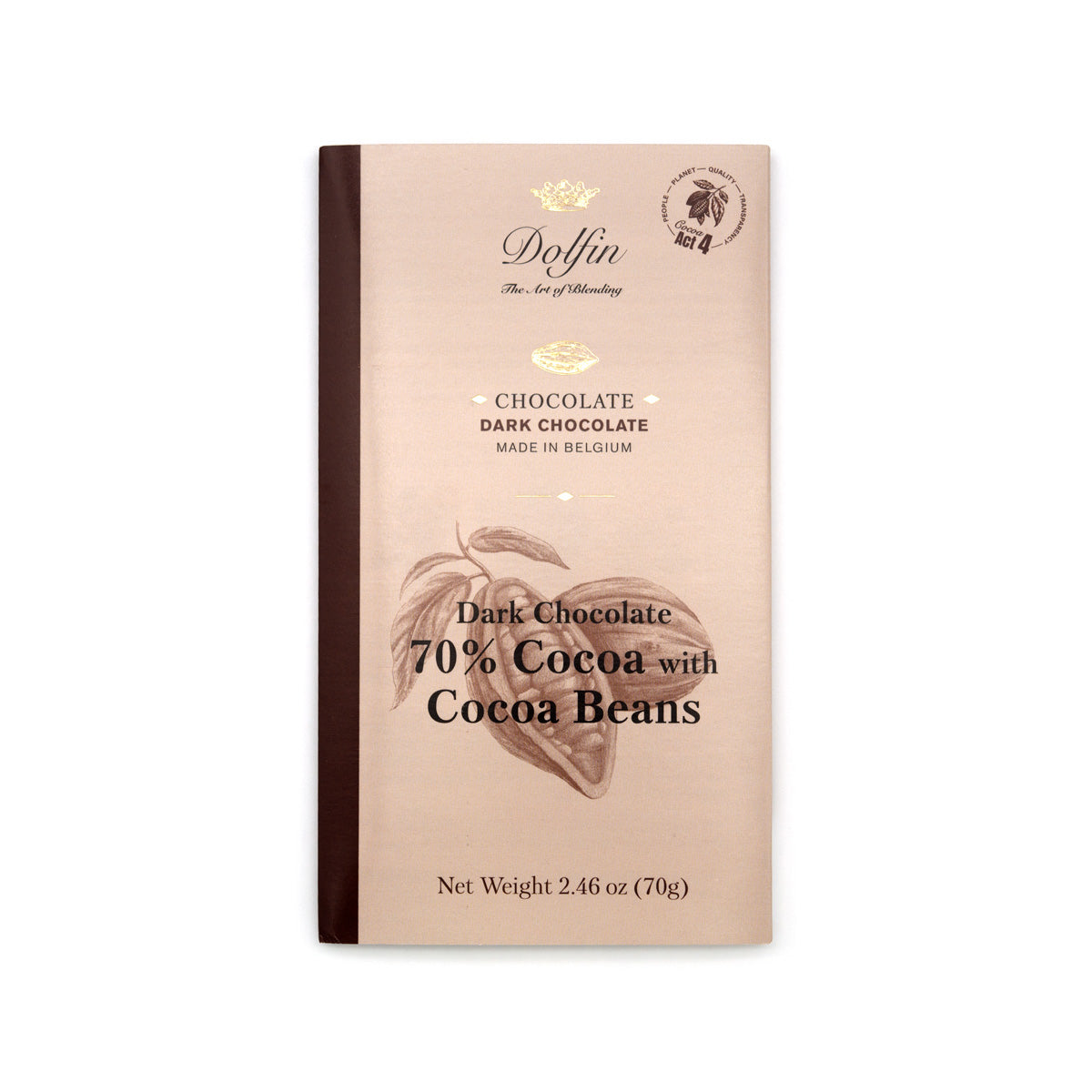 Dolfin 70% Dark Chocolate with Cocoa Beans Bar - 70g