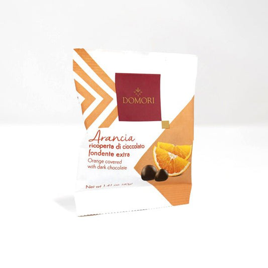 Domori Dragées Arancia Cubetti Orange Covered in 72% Dark Chocolate - 40g