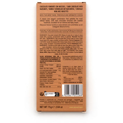 Domori Hazelnuts in Criollo 80% Dark Chocolate Bar - 75g (Past Date)