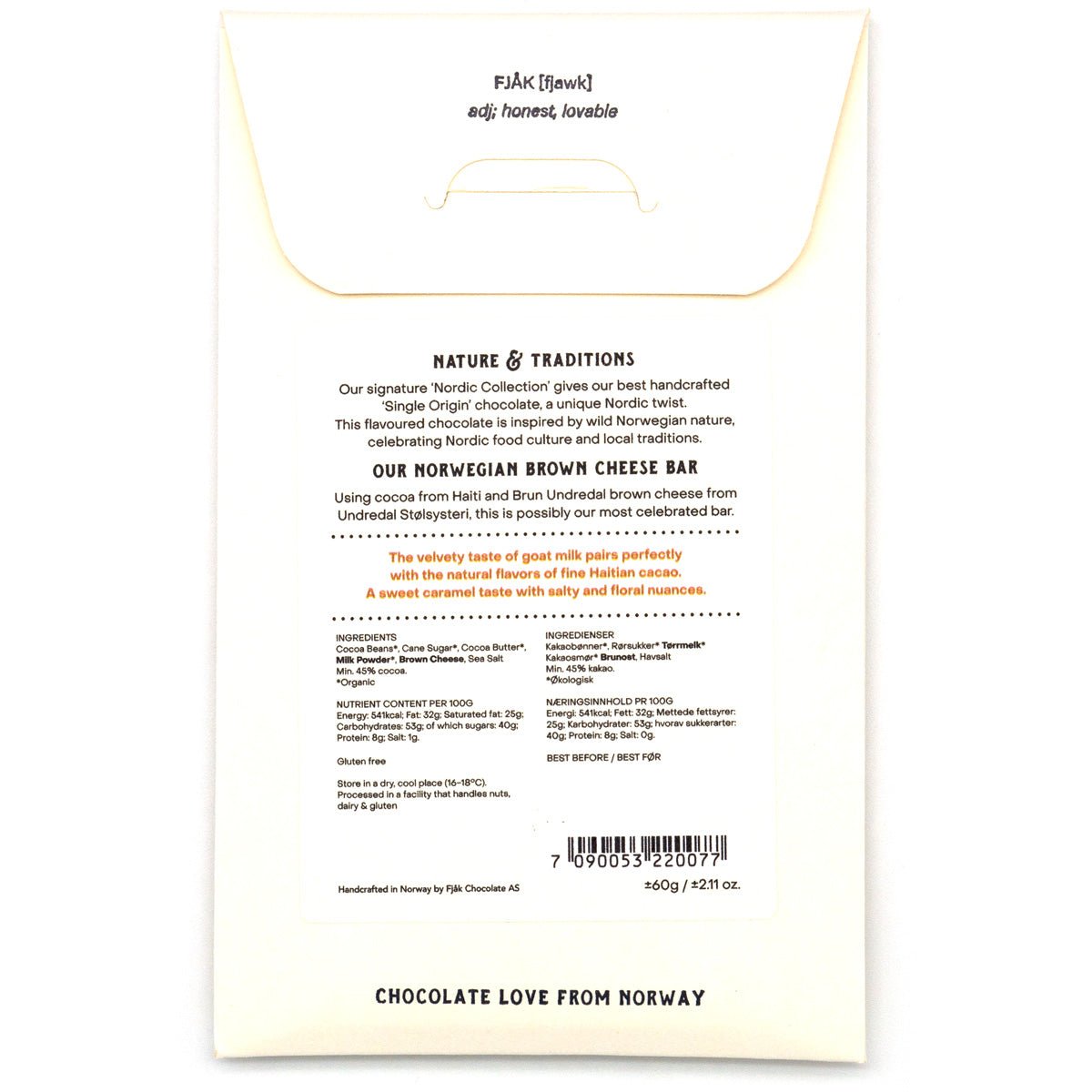 Fjak Norwegian Brown Cheese 45% Milk Chocolate Bar - 60g – Chocosphere