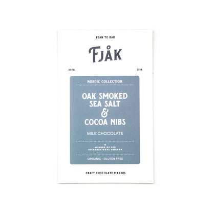 Fjak Oak Smoked Salt and Cocoa Nibs 45% Milk Chocolate Bar - 60g
