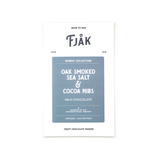 Fjak Oak Smoked Salt and Cocoa Nibs 45% Milk Chocolate Bar - 60g