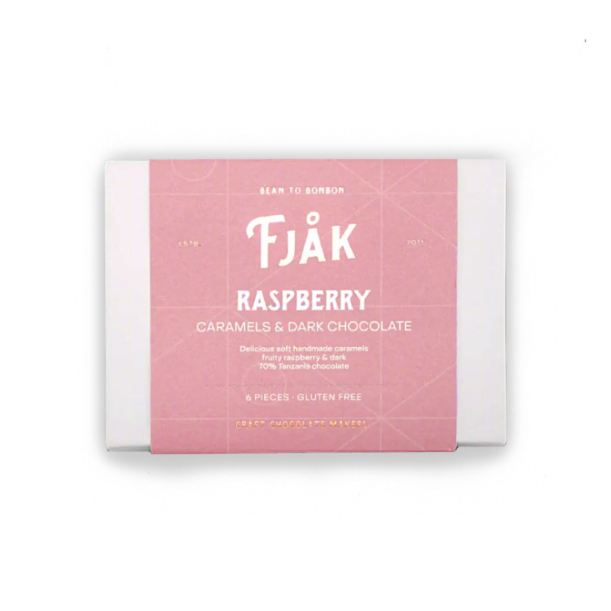 Fjak Raspberry Caramels in 70% Dark Chocolate Box - 90g