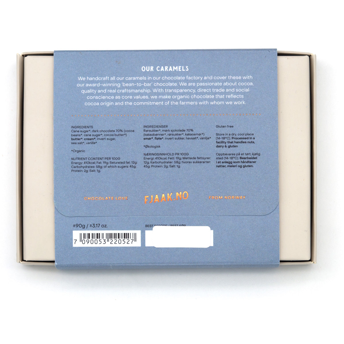 Fjak Sea Salted Caramels in 70% Dark Chocolate Box - 75g