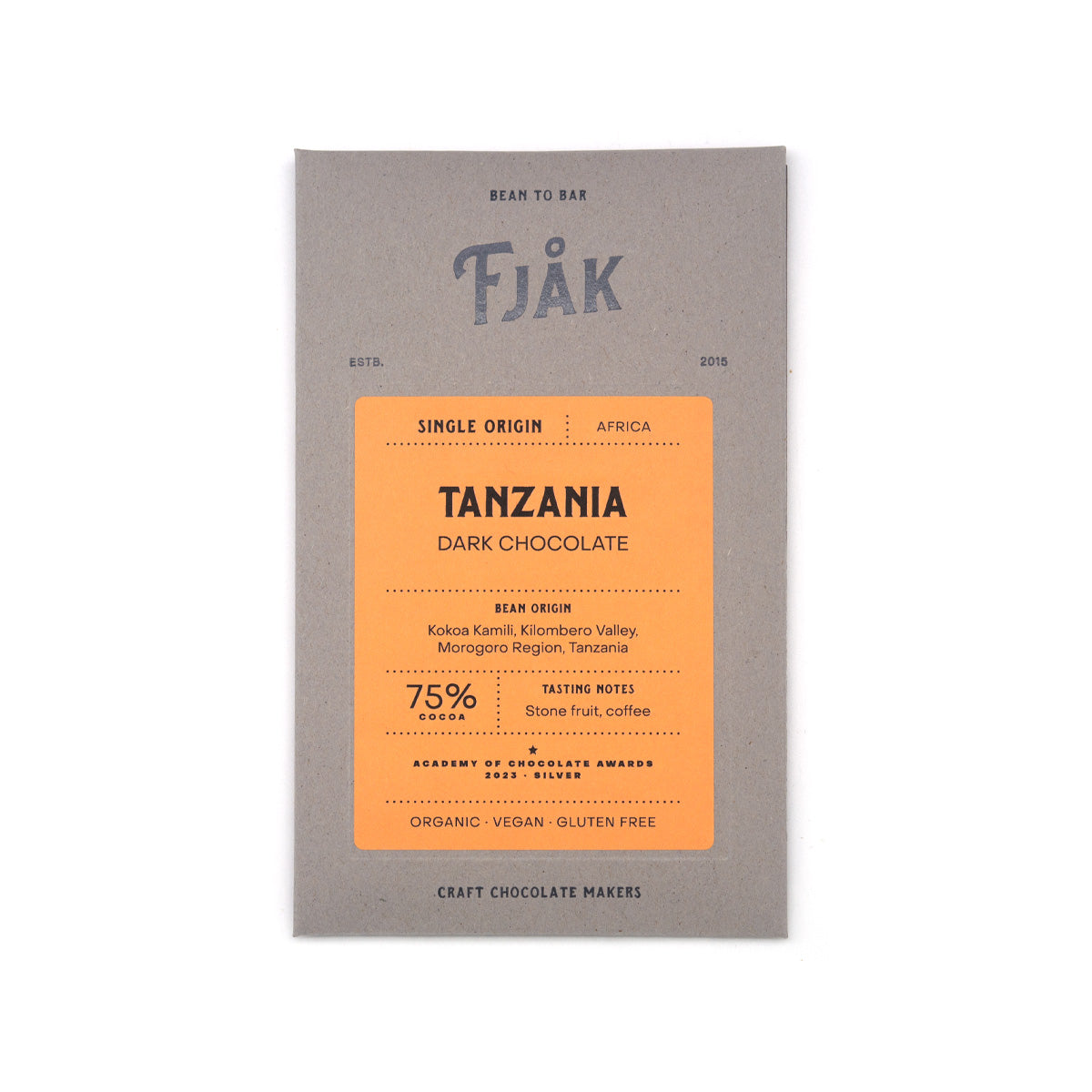 Fjak Tanzania 75% Single Origin Dark Chocolate Bar - 60g