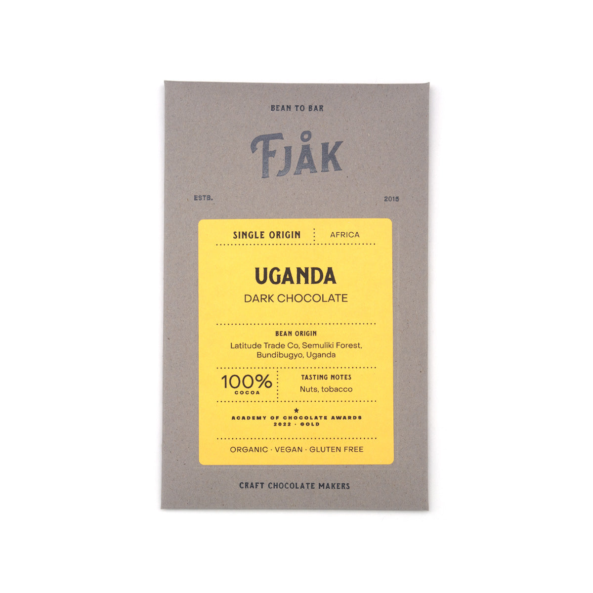 Fjak Uganda 100% Single Origin Dark Chocolate Bar - 60g