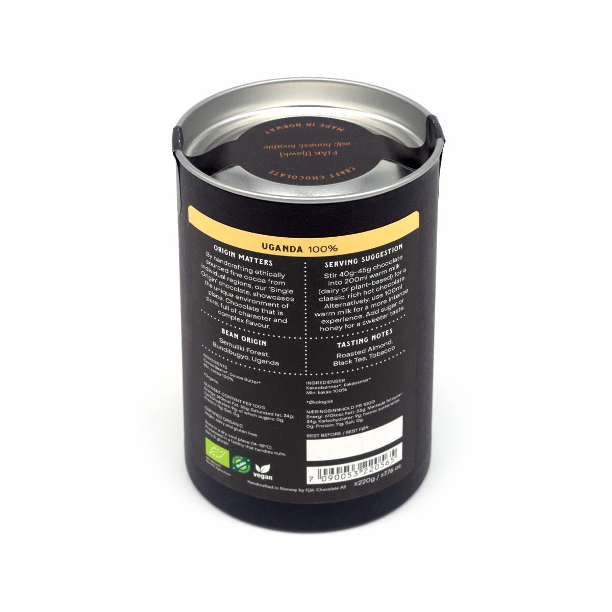 Fjak Uganda Single Origin 100% Drinking Chocolate Canister - 220g