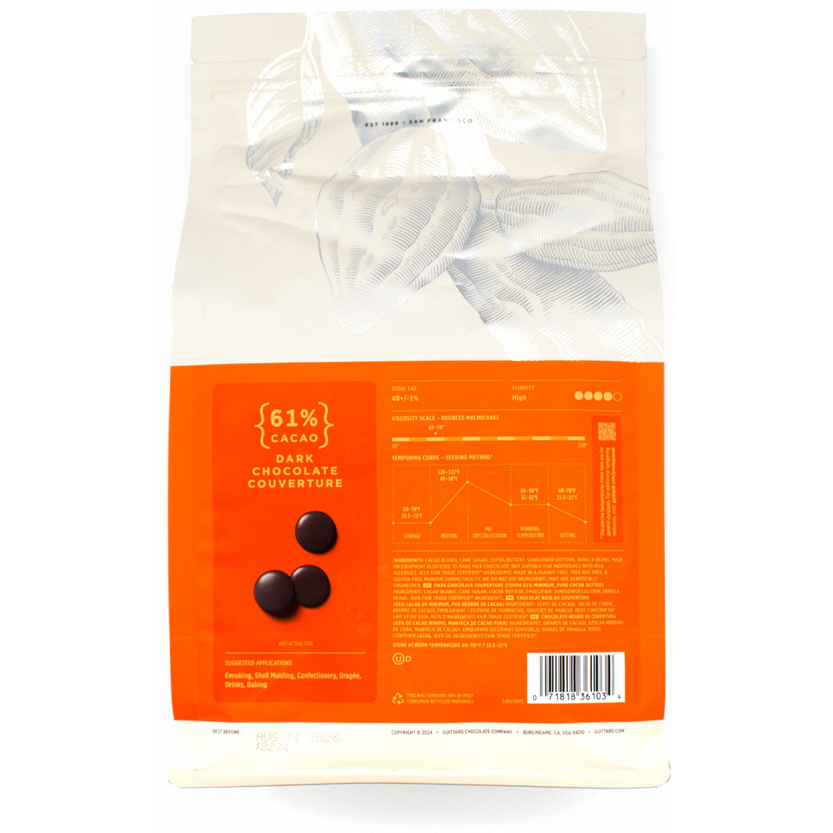 Guittard Lever du Soleil 61% Dark Chocolate Couverture Wafers