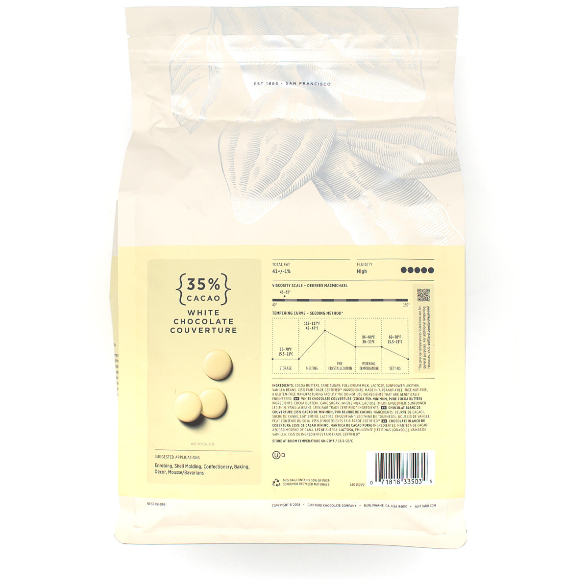 Guittard Soie Blanche 35% White Chocolate Couverture Wafers