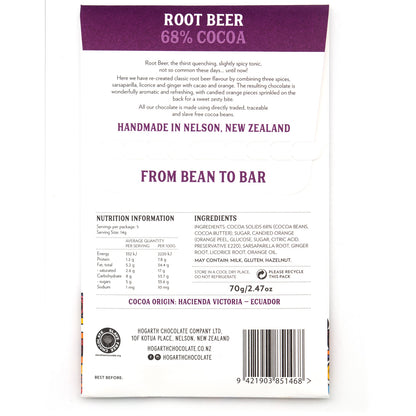 Hogarth Root Beer 68% Dark Chocolate Bar - 70g