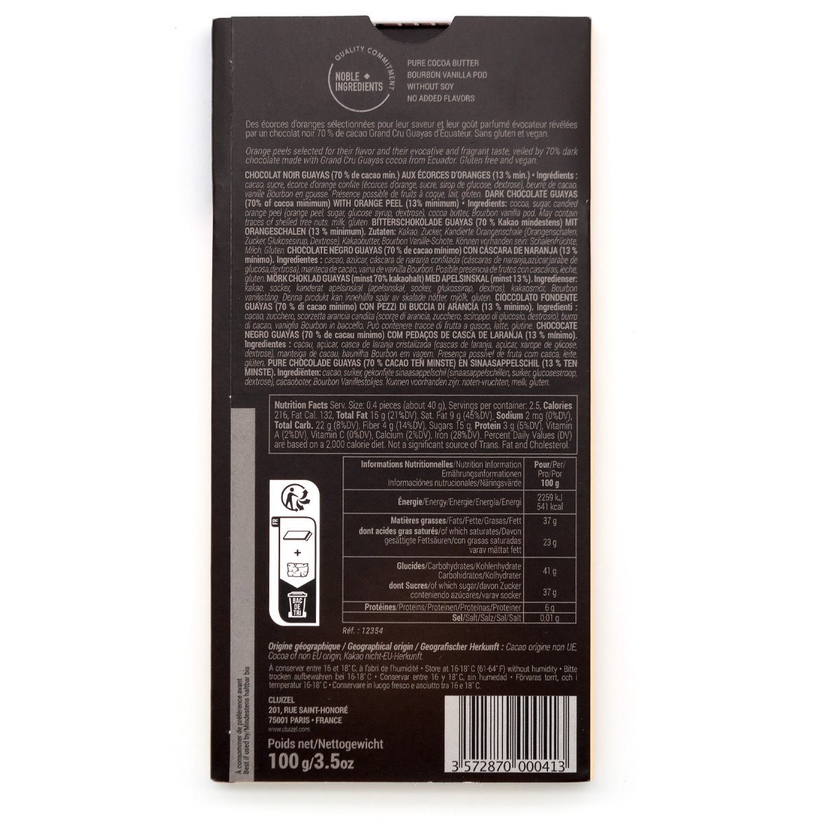 Michel Cluizel Écorces d'Orange 72% Dark Chocolate & Orange Bar