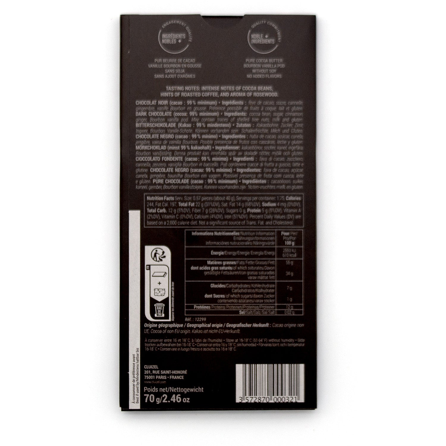 Michel Cluizel Noir Infini 99% Dark Chocolate Bar - 70g – Chocosphere