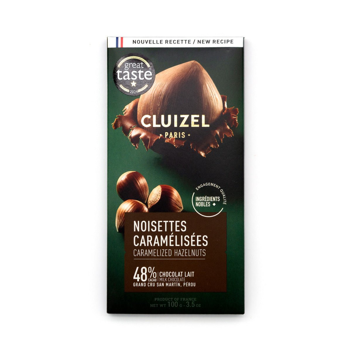 Michel Cluizel Noisettes Caramelisees 48% Single Origin Milk Chocolate with Hazelnuts Bar - 100g