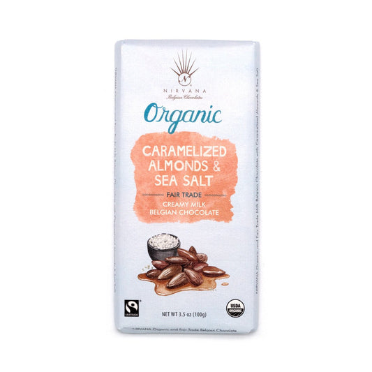 Nirvana Caramelized Almonds & Sea Salt Organic 40% Milk Chocolate Bar - 100g