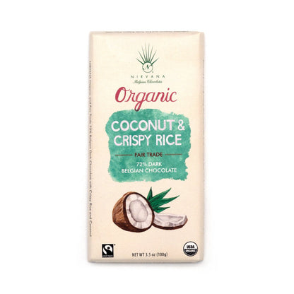 Nirvana Coconut & Crispy Rice Organic 72% Single Origin Dark Chocolate Bar - 100g