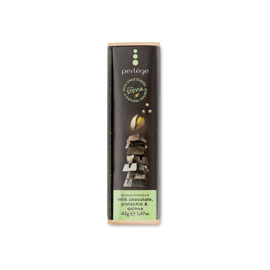 Perlège Stevia Sweetened 57% Milk Chocolate with Pistachio & Quinoa Bar - 42g