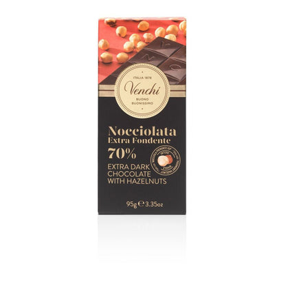 Venchi Nocciolata Fondente 70% Dark Chocolate & Whole Hazelnuts Bar - 95g