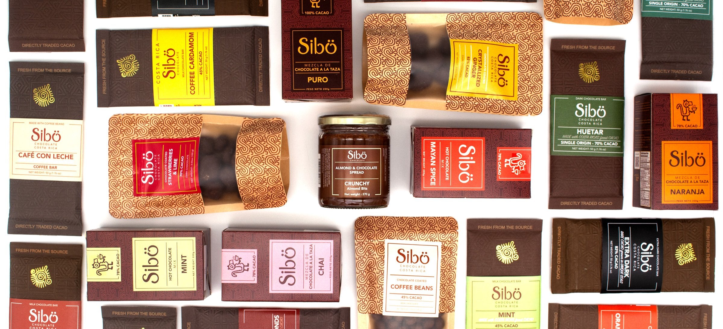 Collection of Sibo product packages in various colors and designs on a white background