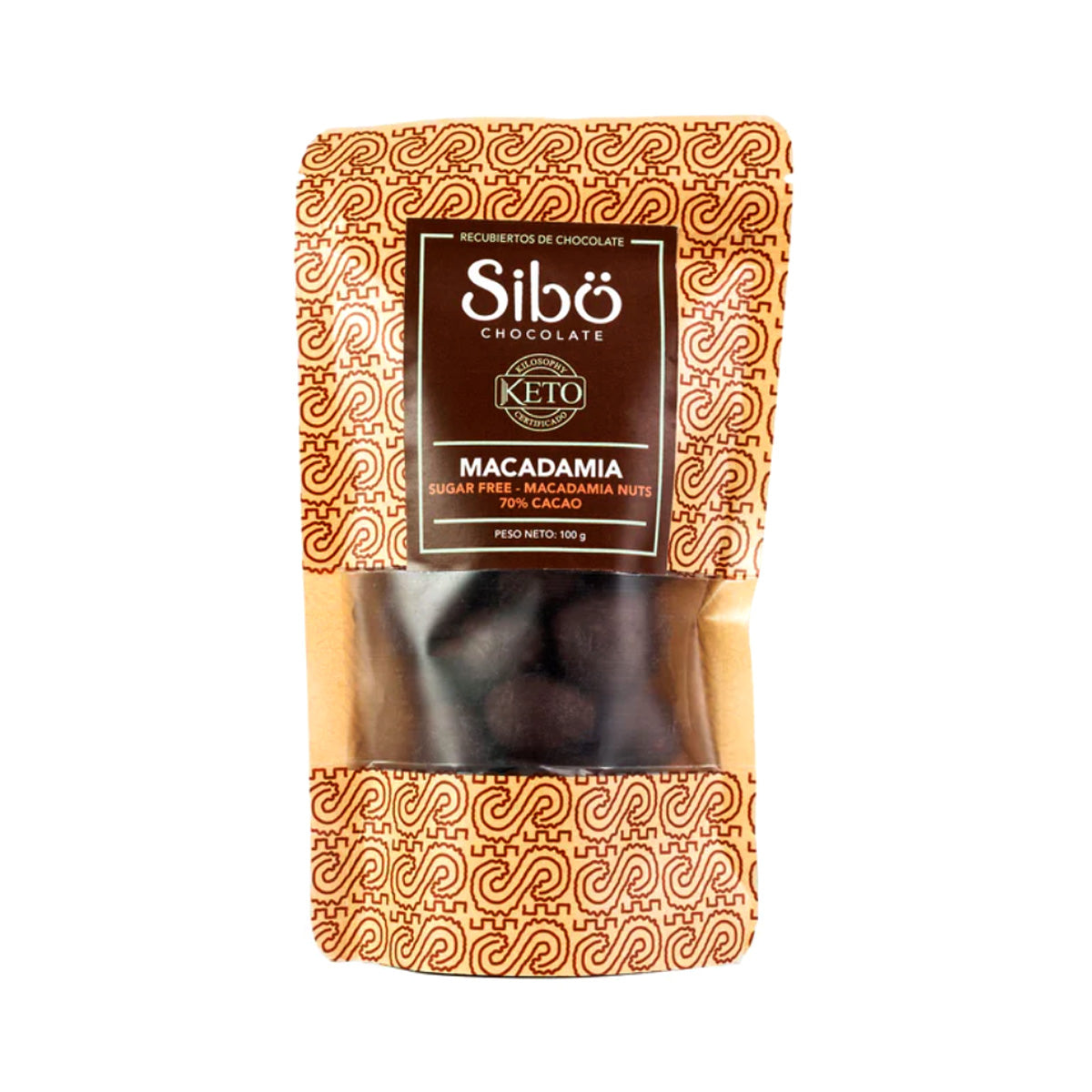 Sibo Macadamia Nuts in Sugar Free 70% Dark Chocolate Pouch - 100g