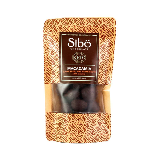 Sibu Macadamia Nuts in Sugar Free 70% Dark Chocolate Pouch - 100g