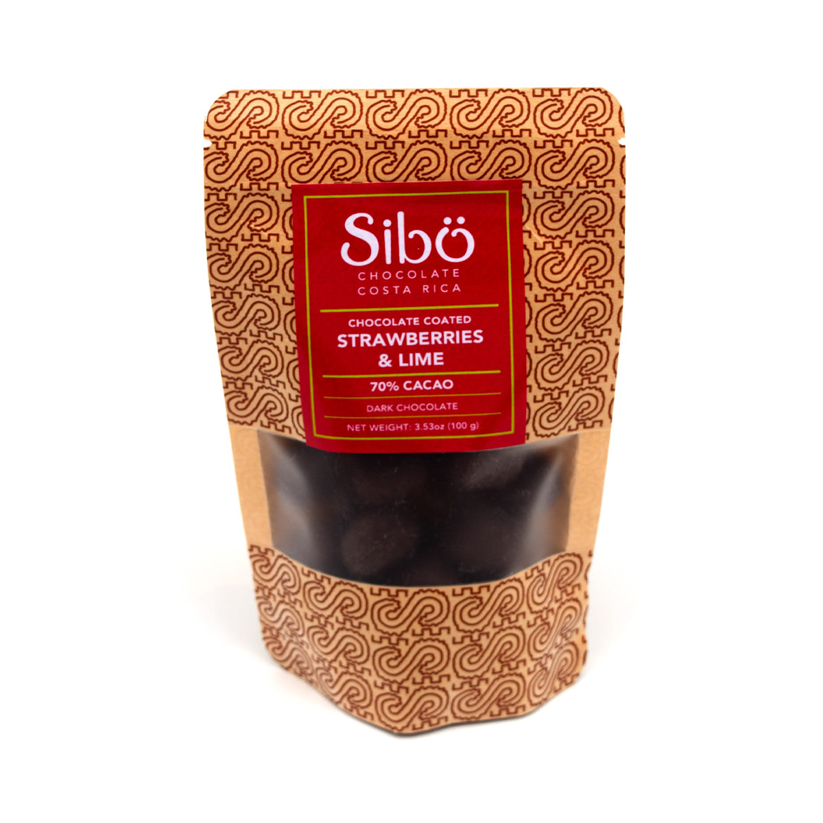 Sibo Strawberries & Lime Covered in 70% Single Origin Dark Chocolate Pouch - 100g