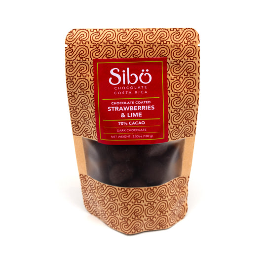 Sibo Strawberries & Lime Covered in 70% Single Origin Dark Chocolate Pouch - 100g