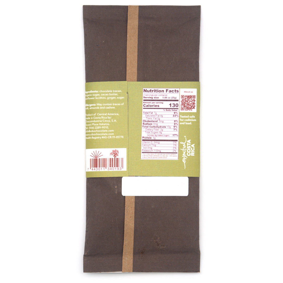 Sibu Crystallized Ginger 70% Single Origin Dark Chocolate Bar - 50g