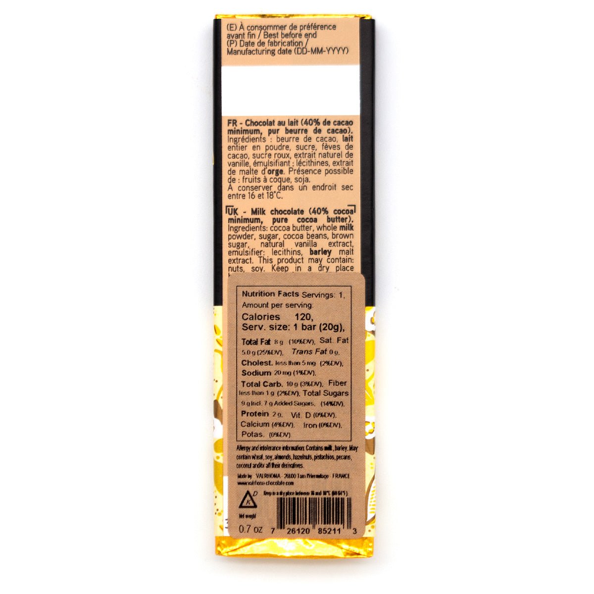 Valrhona Lait Jivara 40% Milk Chocolate Mini-Bar - 20g