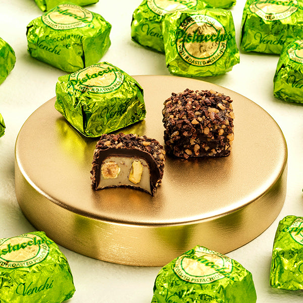Venchi Cubotto Chocoviar Pistachio Hazelnut Creme in Dark Chocolate Cubes