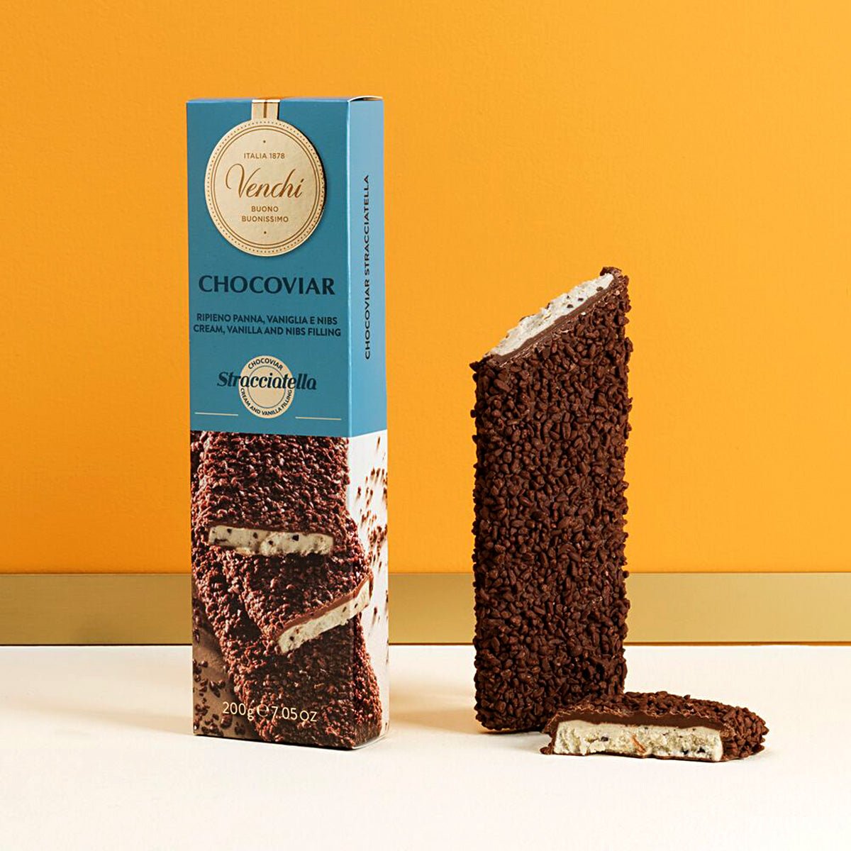 chocovanillaページ Venchi Chocoviar Stracciatella in 47% Milk Chocolate Bar - 200g