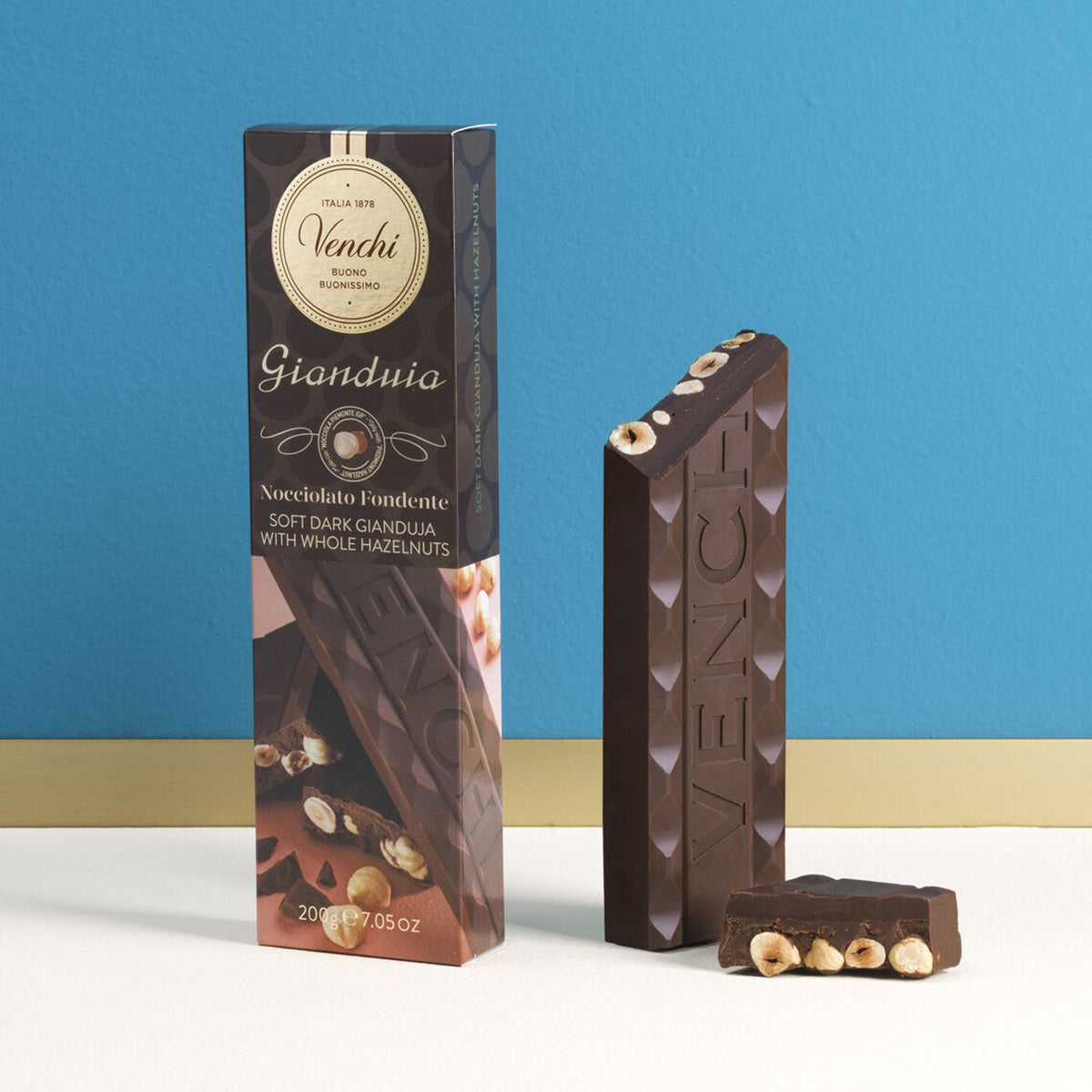 Venchi Gianduia Nocciolato Fondente 56% Dark Chocolate Gianduja & Hazelnuts Bar - 200g